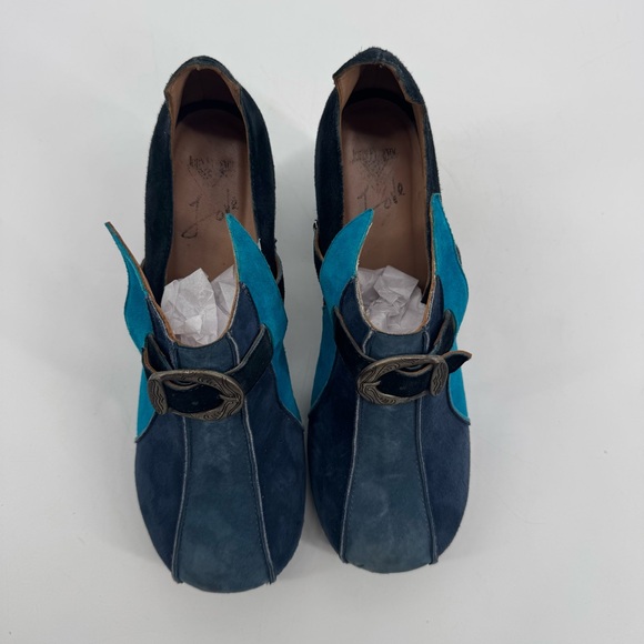 John Fluevog “Amor” Summer of Love Suede Clog Heels – Blue/Teal Approx Sz 8 - Picture 11 of 13
